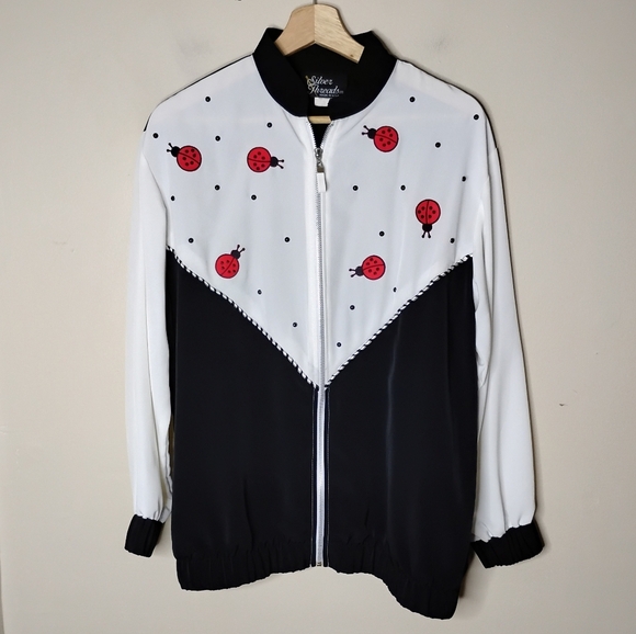 Vintage Silver Threads Ladybug Embroidered Jacket Women’s Small Full Zip 90s - Picture 2 of 8